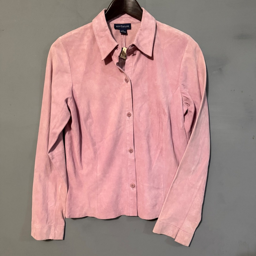 VTG 100% Leather Pink Western Button Down Shirt Ann Taylor 8 Indie Rodeo Suede